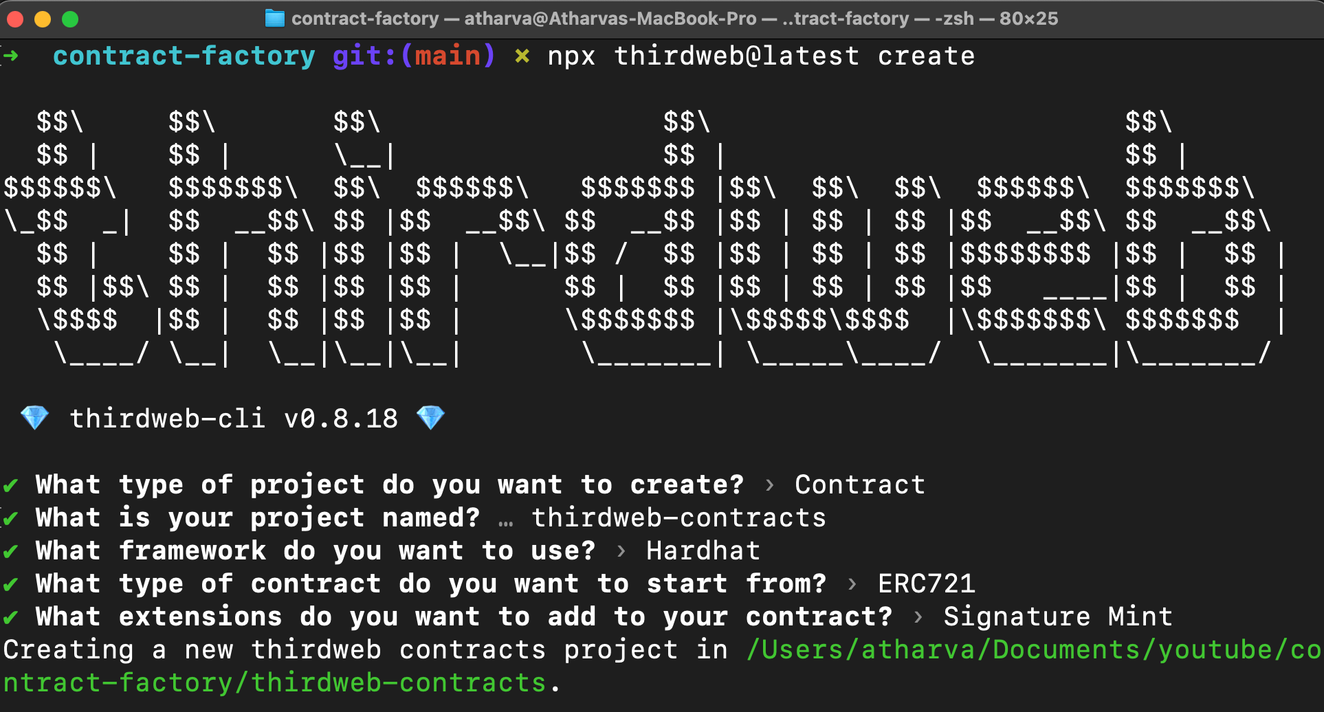 Creating a contract using thirdweb CLI