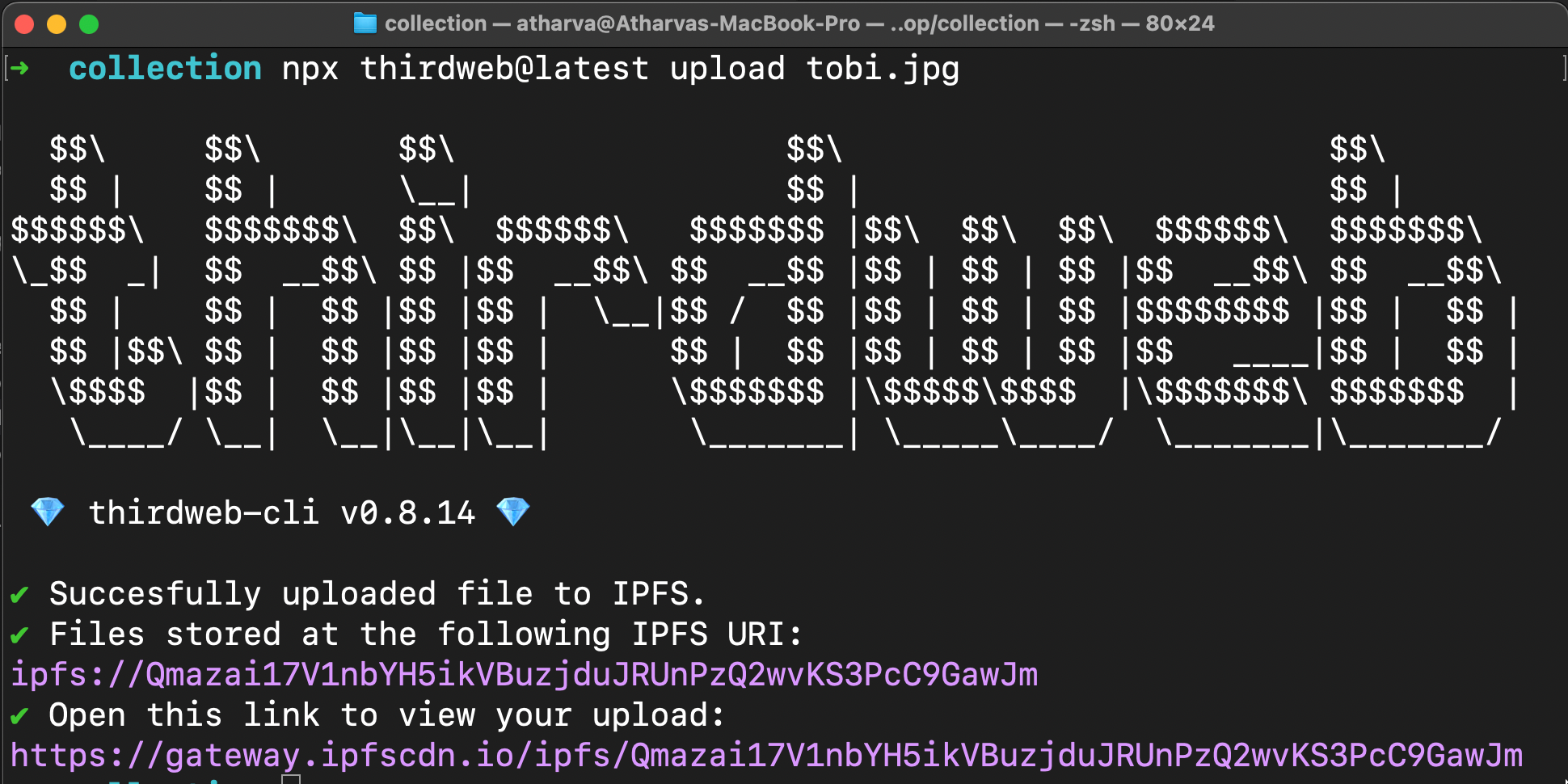 Uploading to IPFS using thirdweb CLI