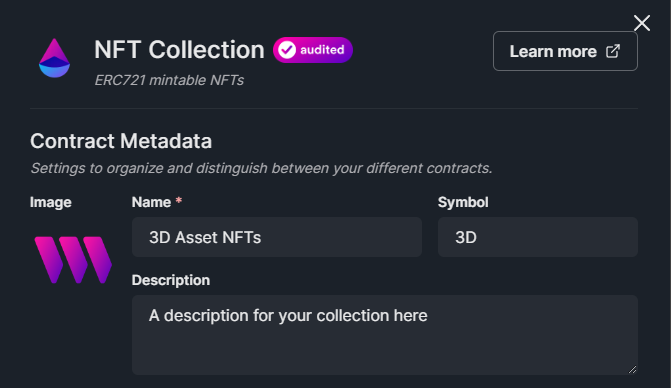 Add in metadata for the Contract