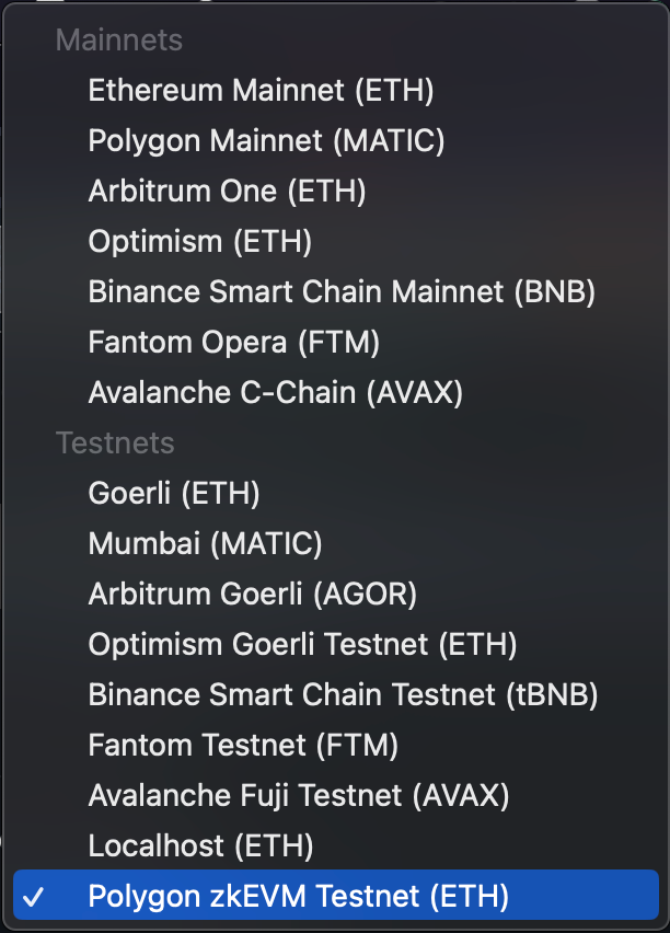 Switch network to Polygon zkEVM Testnet