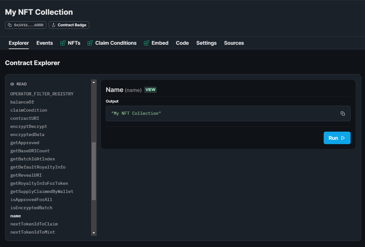 Use the explorer to execute functions on your smart contract.