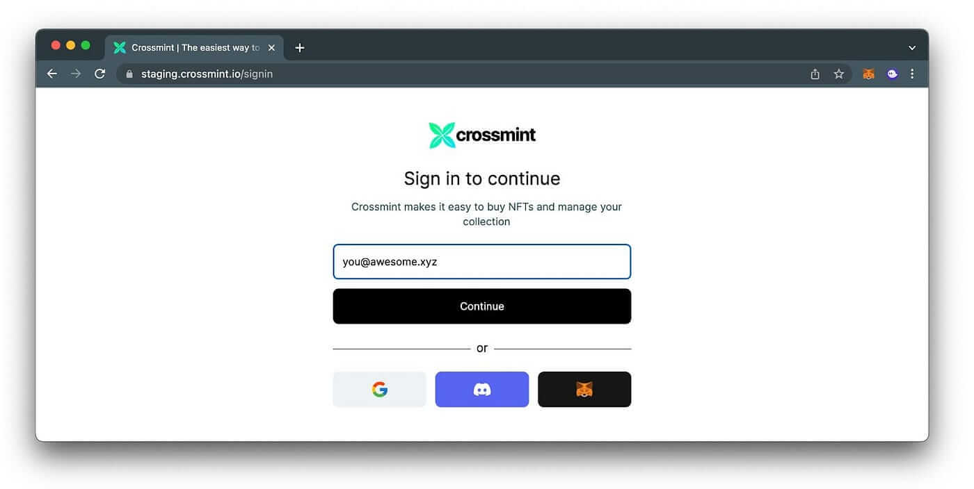 Create an account or sign into crossmint