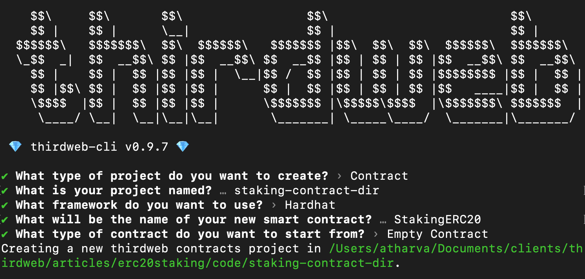 Creating a contract using thirdweb CLI