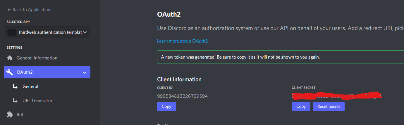 Copy the Client ID and Client Secret of your bot