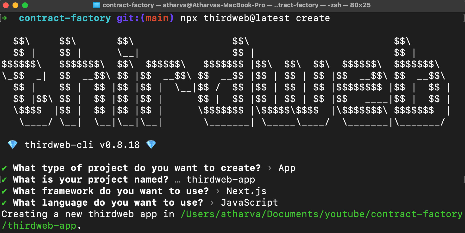 Creating an app using thirdweb CLI