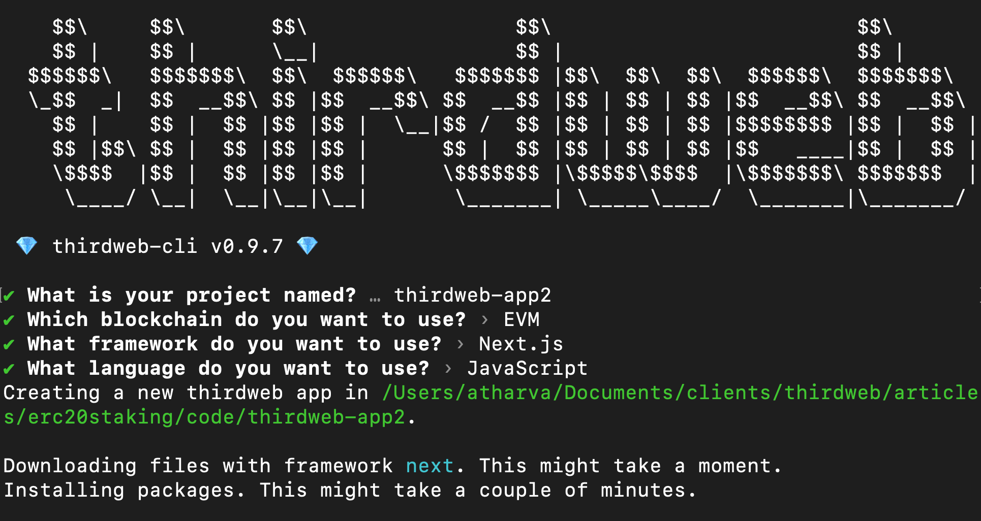 thirdweb CLI creating an app