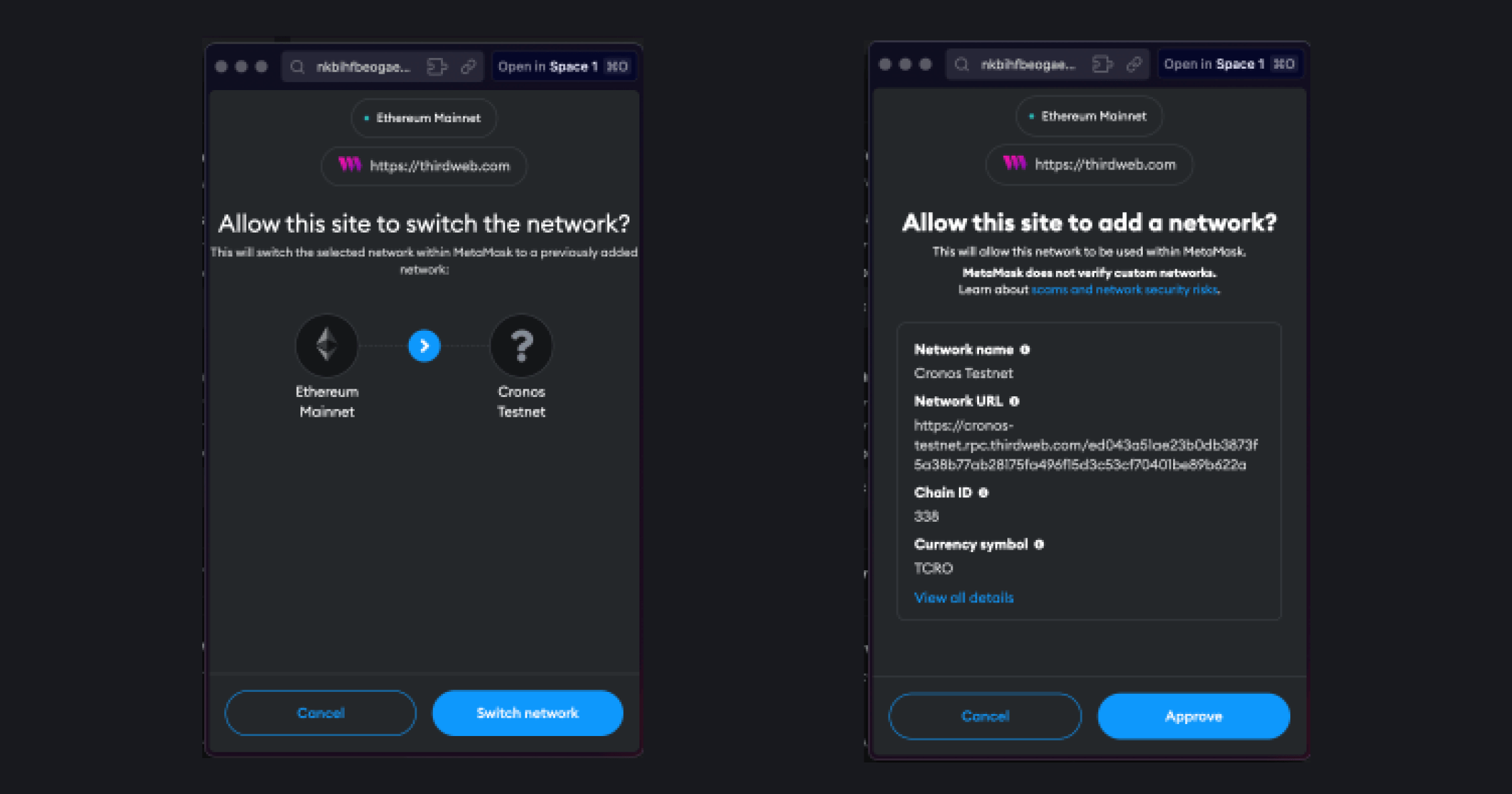 Add Cronos Testnet to metamask and switch to it