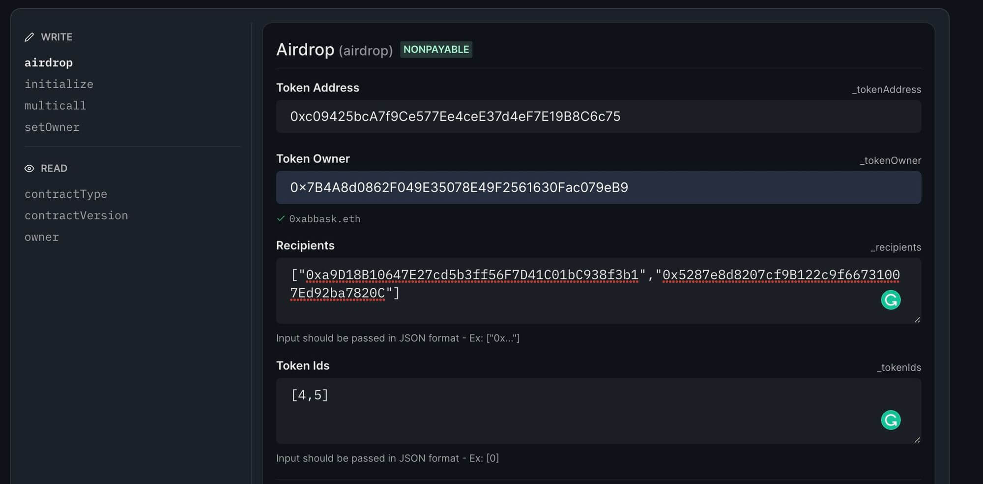 Add the details for airdropping the tokens