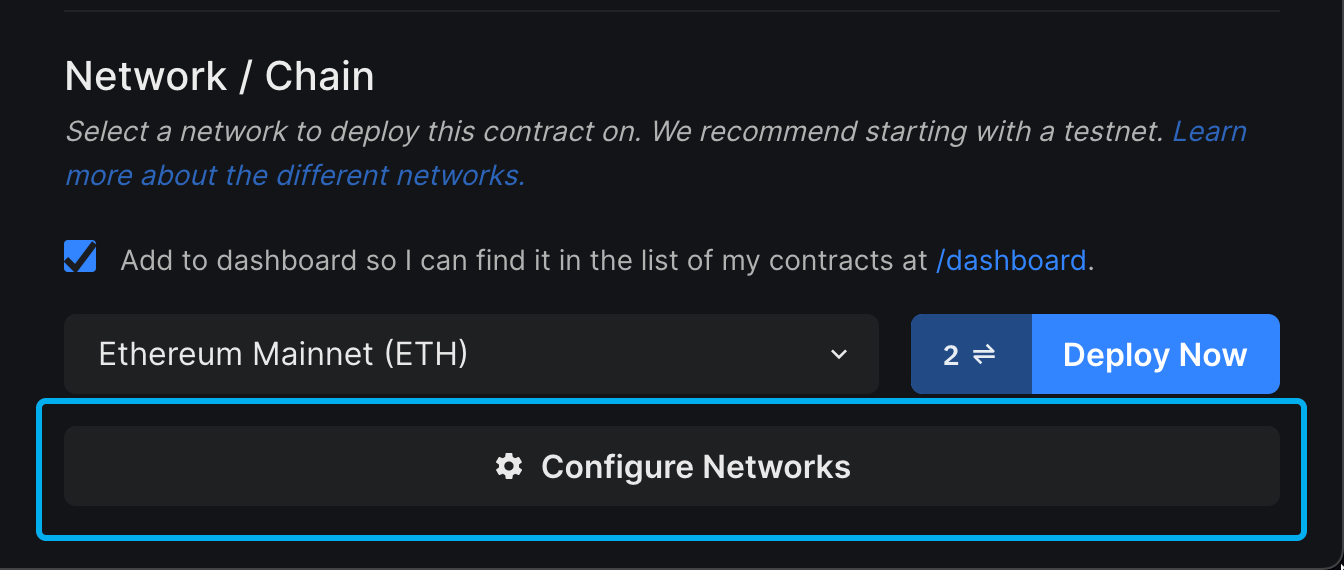 Click on Configure Networks to add Sepolia