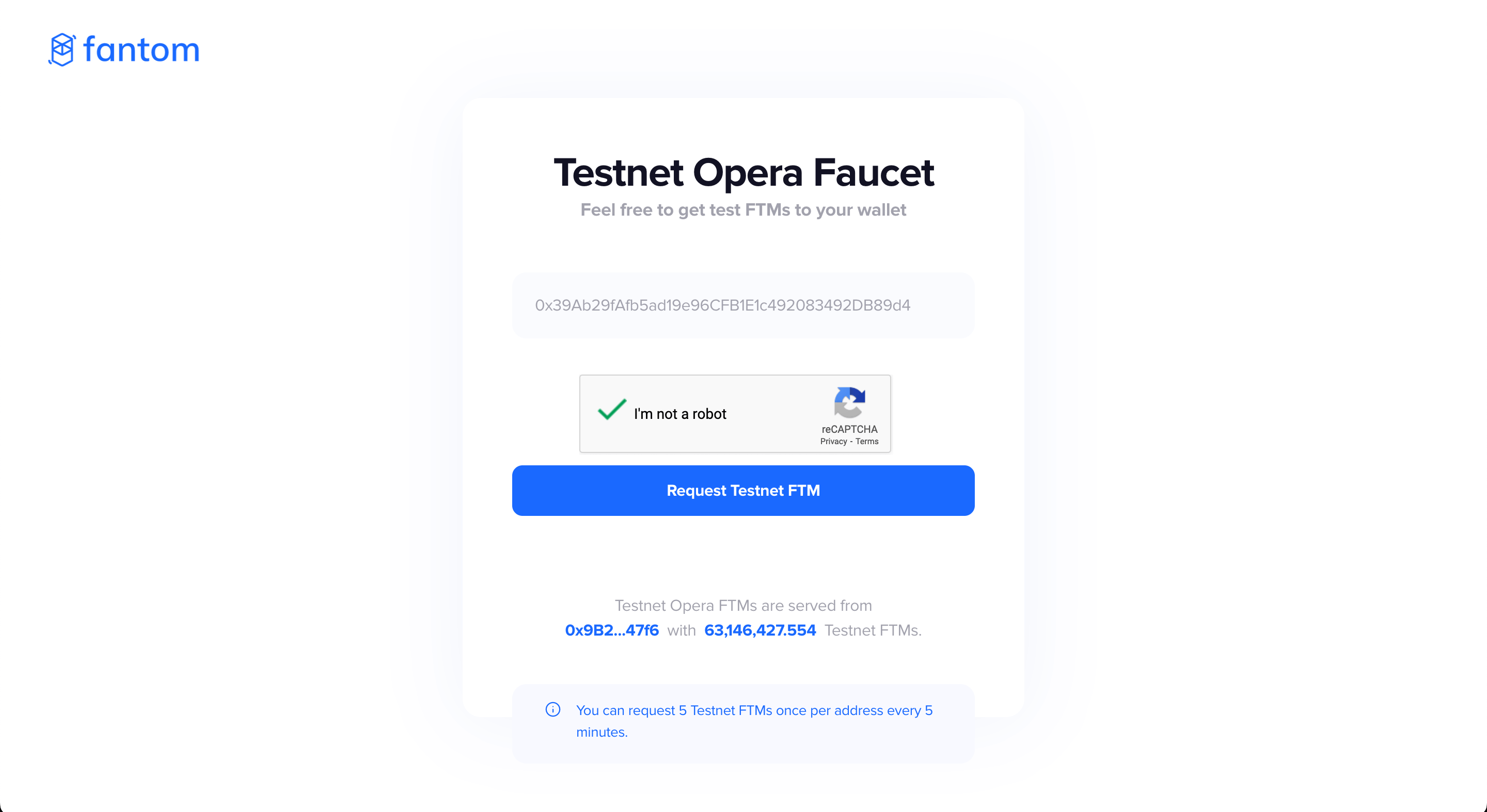 Paste in your wallet address and click on Request Testnet FTM