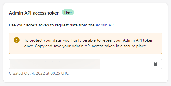 copy your Admin API Access token