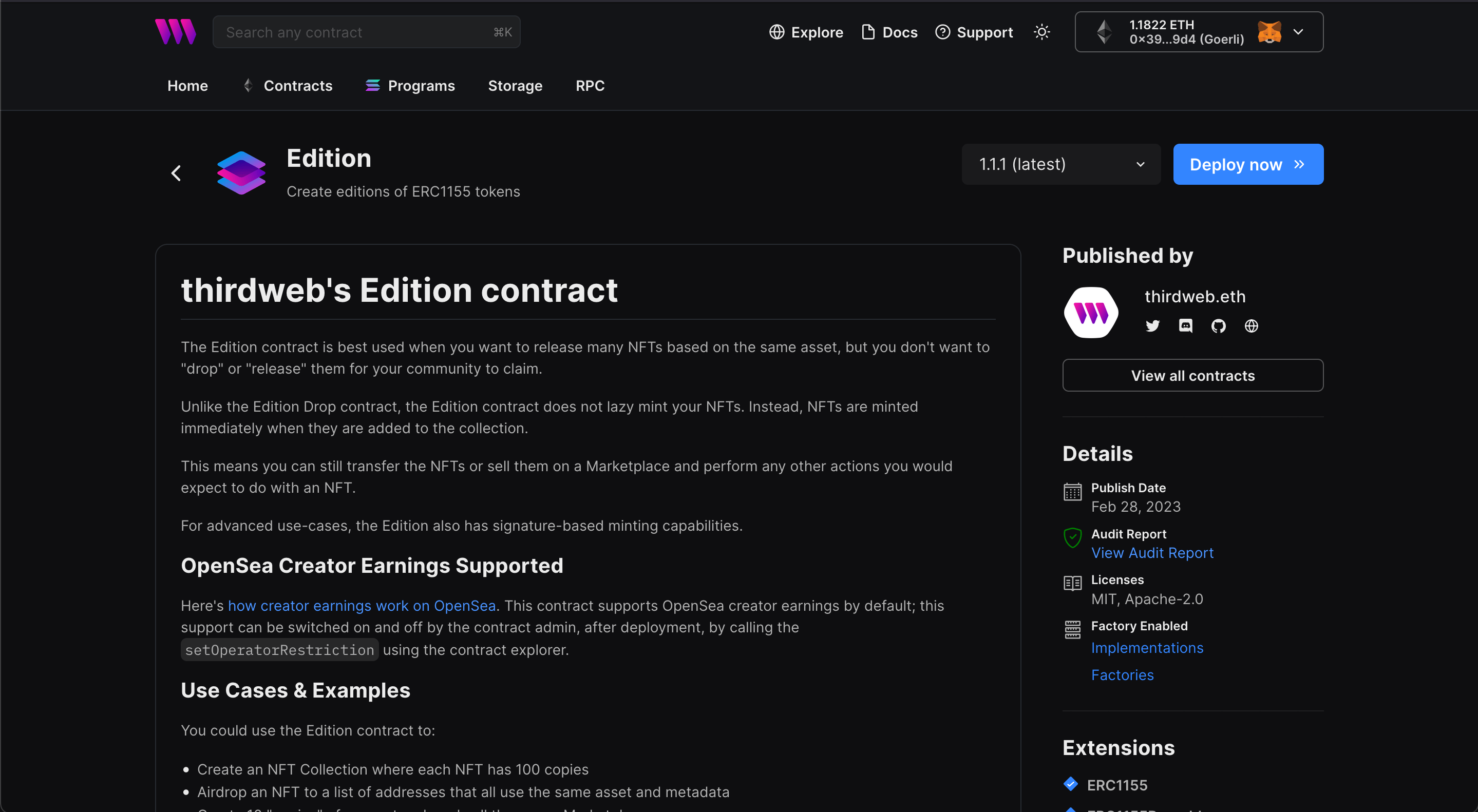 thidweb Edition Contract page