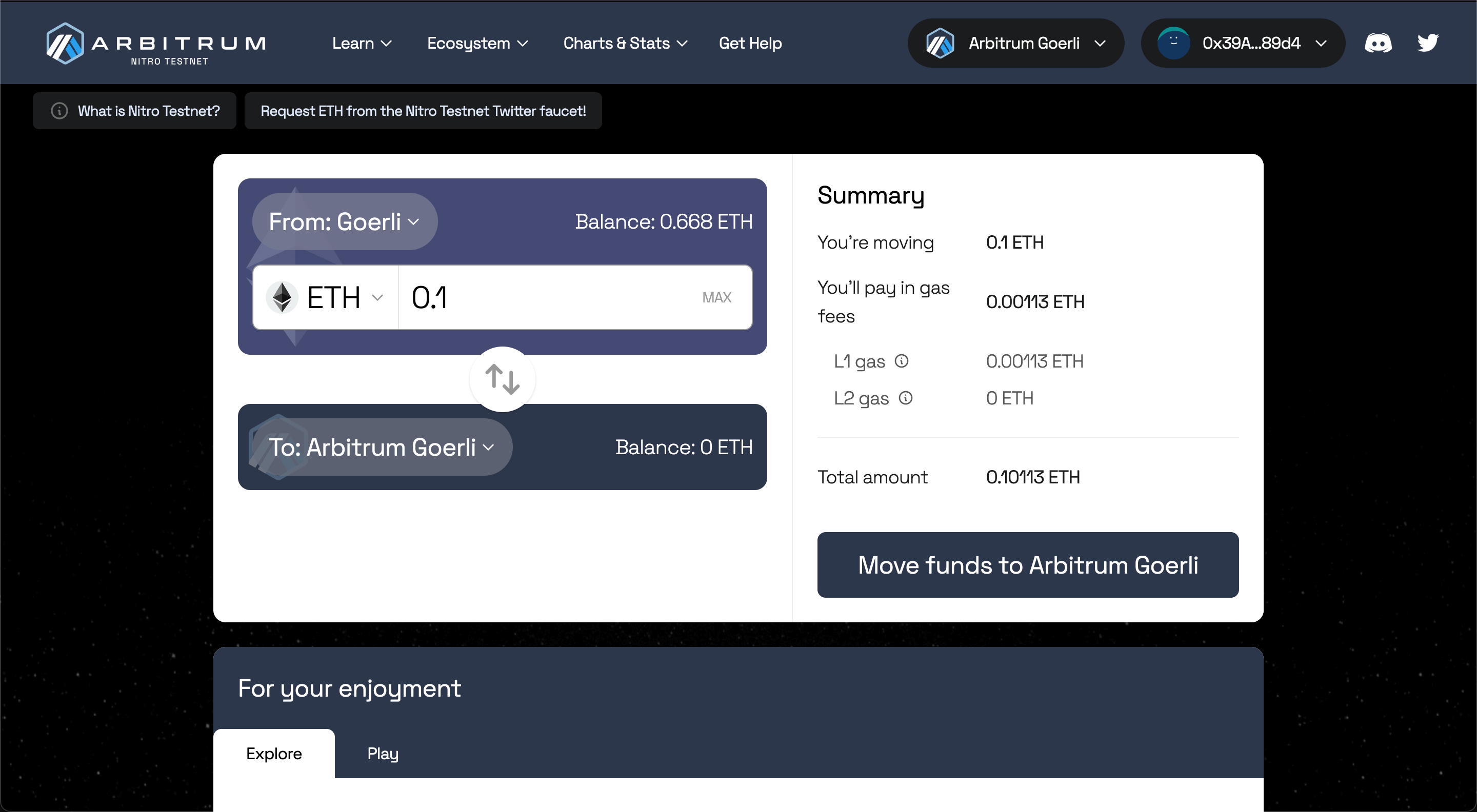 Add in amount to deposit and switch wallet to goerli