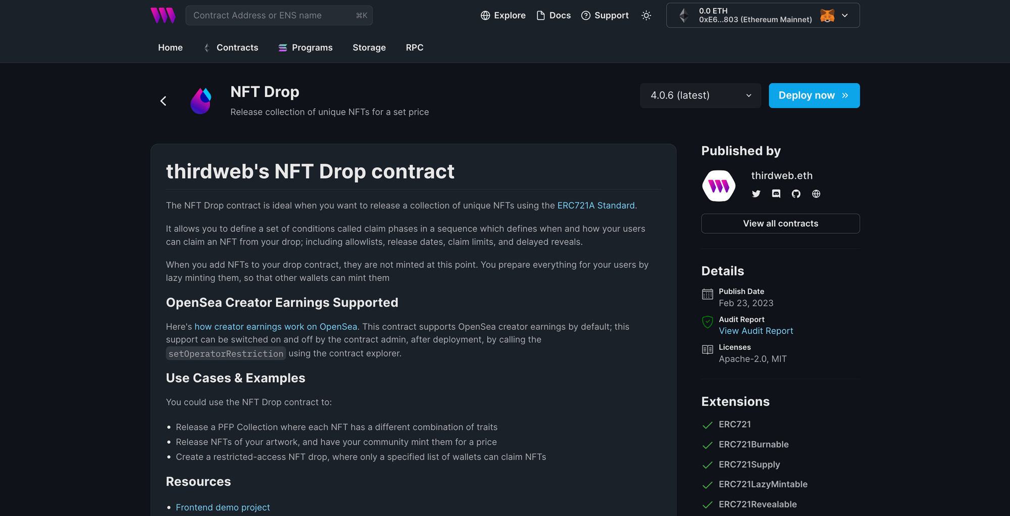 thirdweb NFT Drop Contract