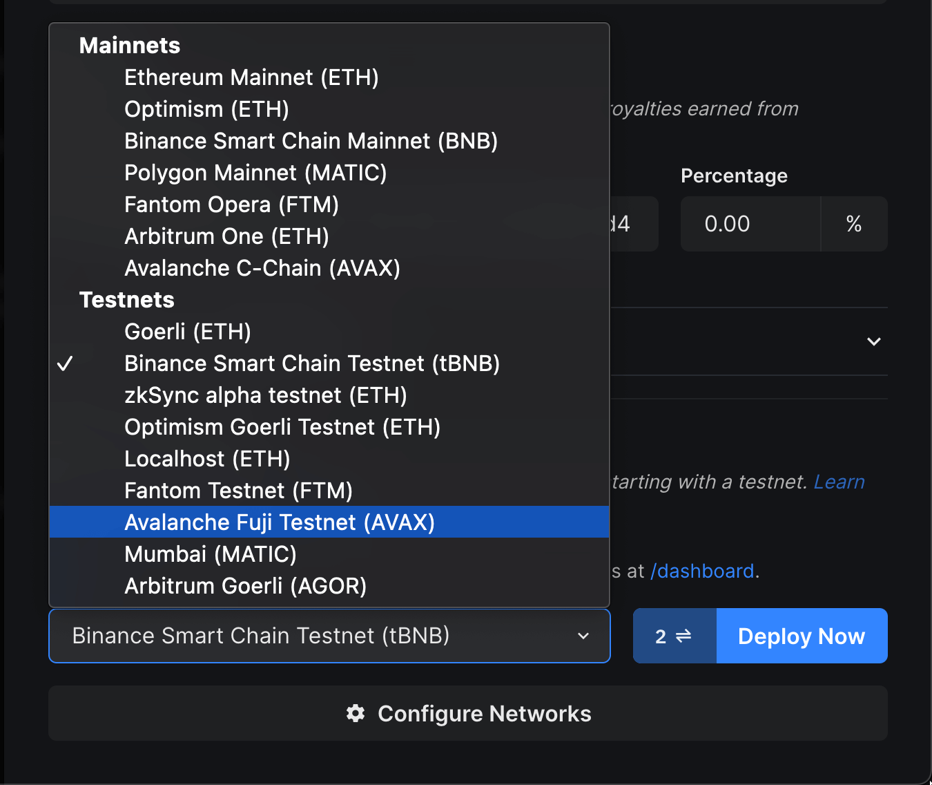 Select Avalanche Fuji Testnet