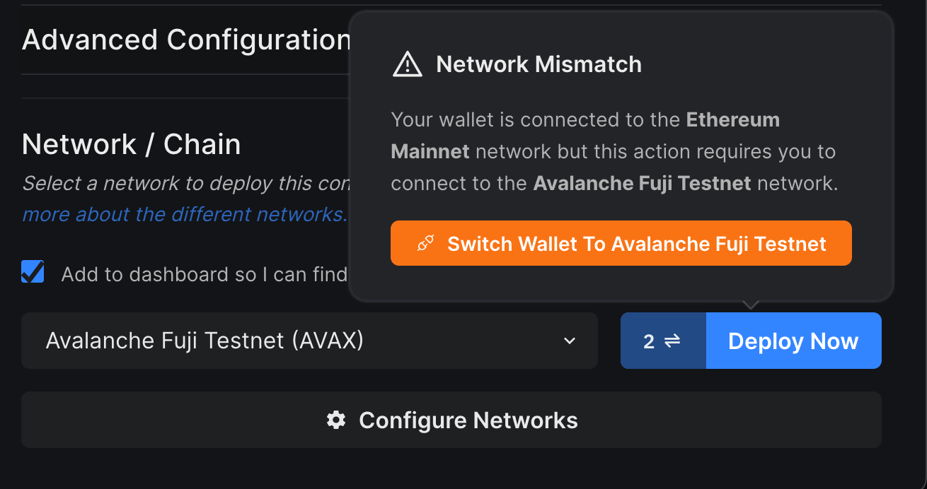 Switch Wallet to Avalanche Fuji Testnet