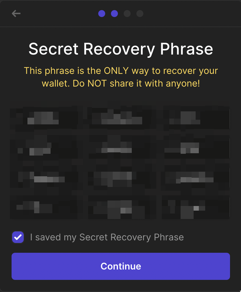 Save your secret recovery phrase