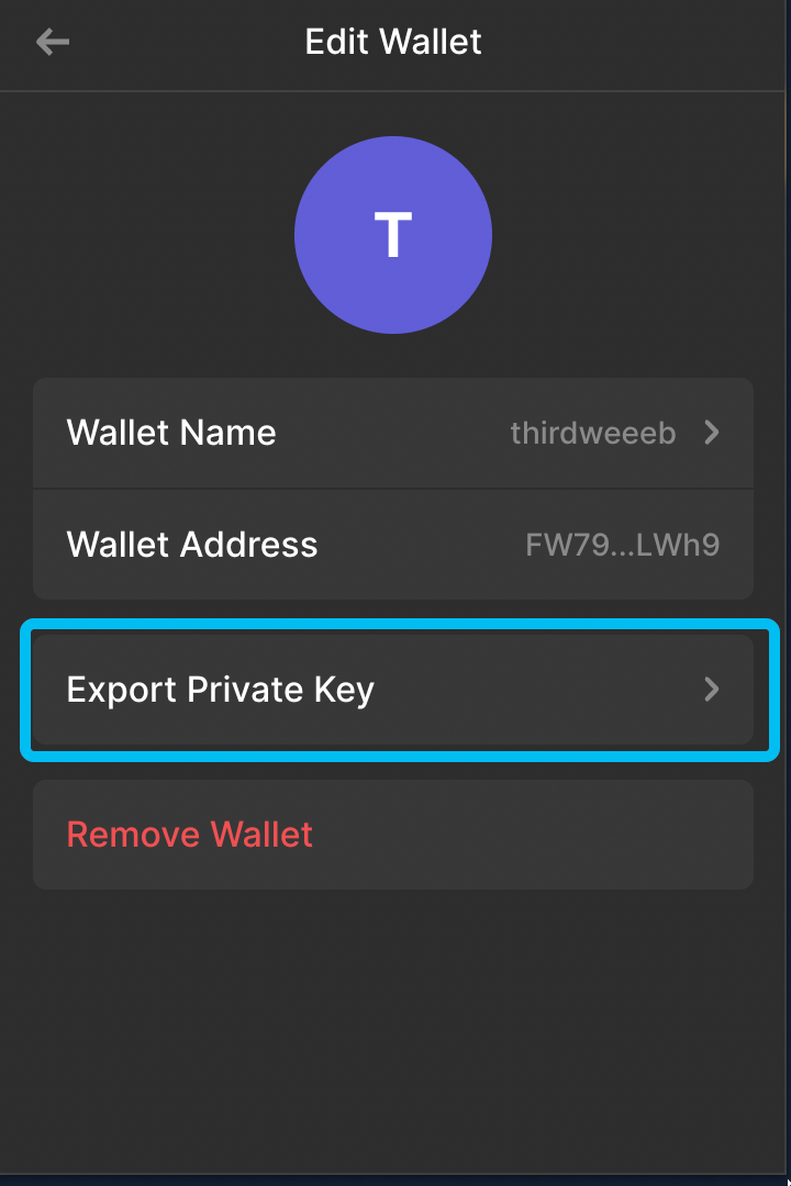 Export your private key from your solana wallet