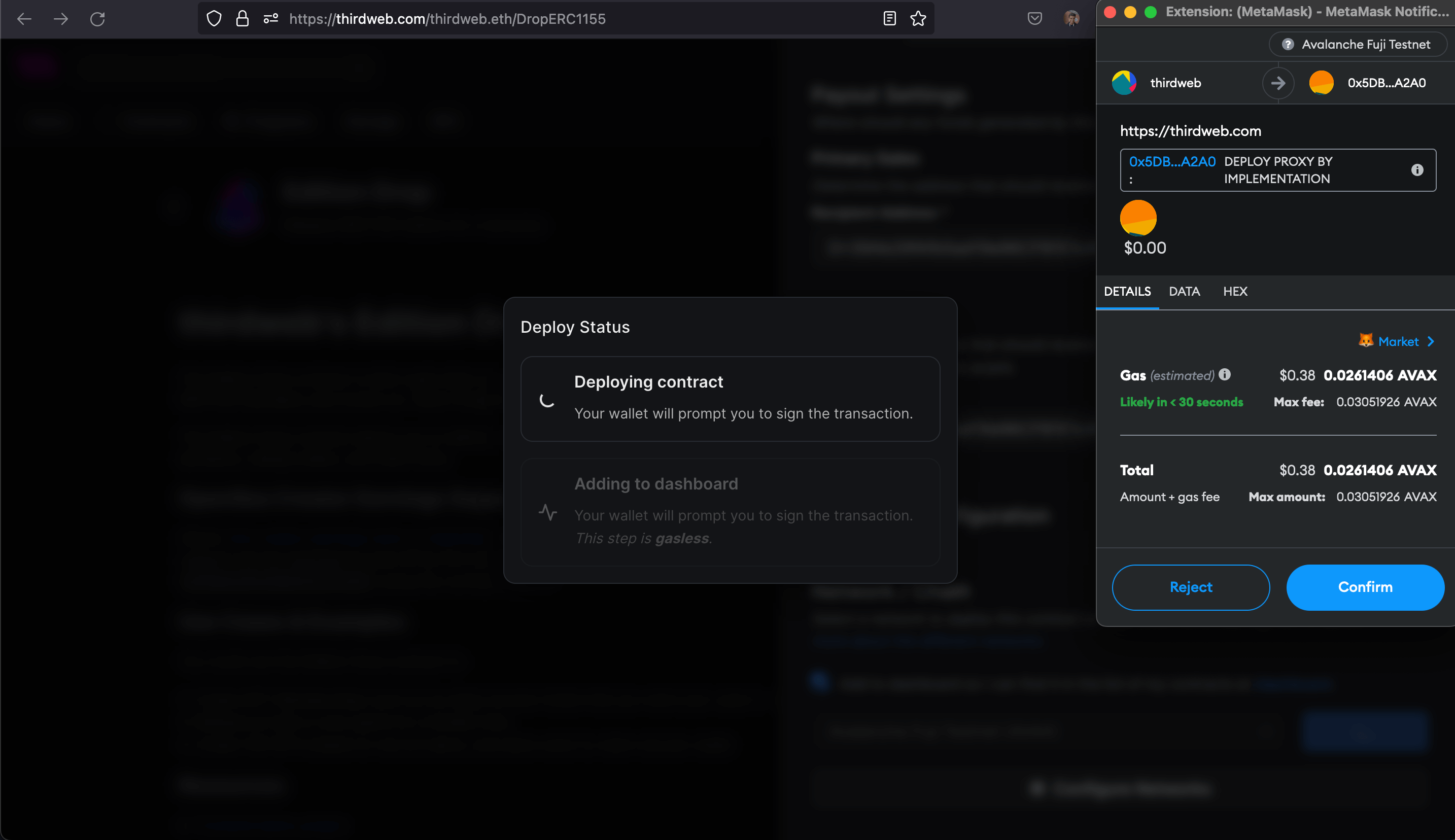 Confirm transaction to deploy contract on Avalanche Fuji Testnt