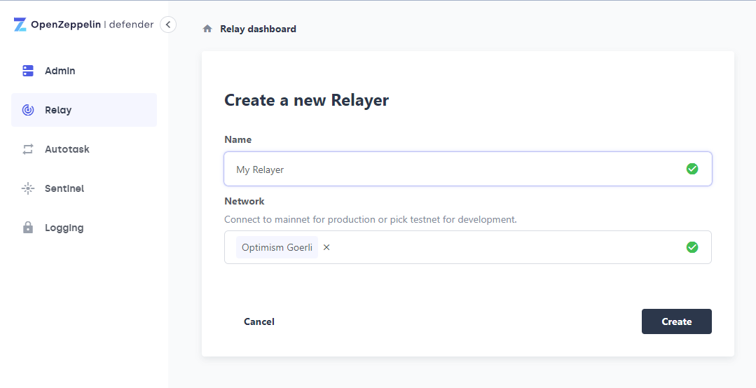 Create a new Relayer on OpenZeppelin