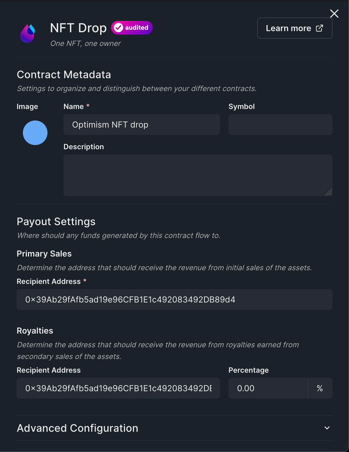 Populate metadata of your contract