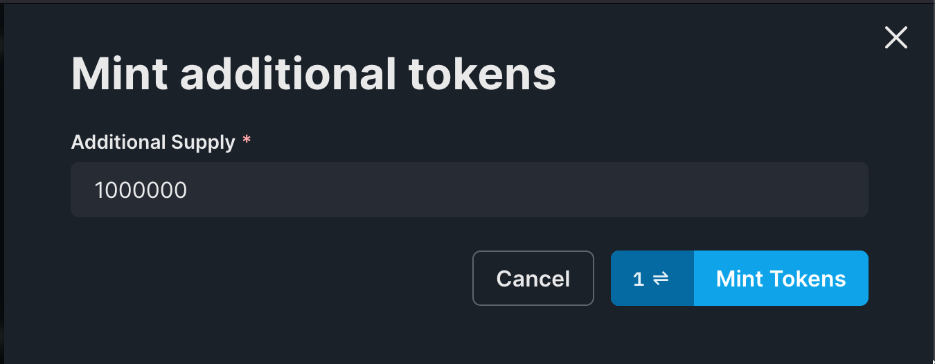 Add in the mint amount and click Mint tokens