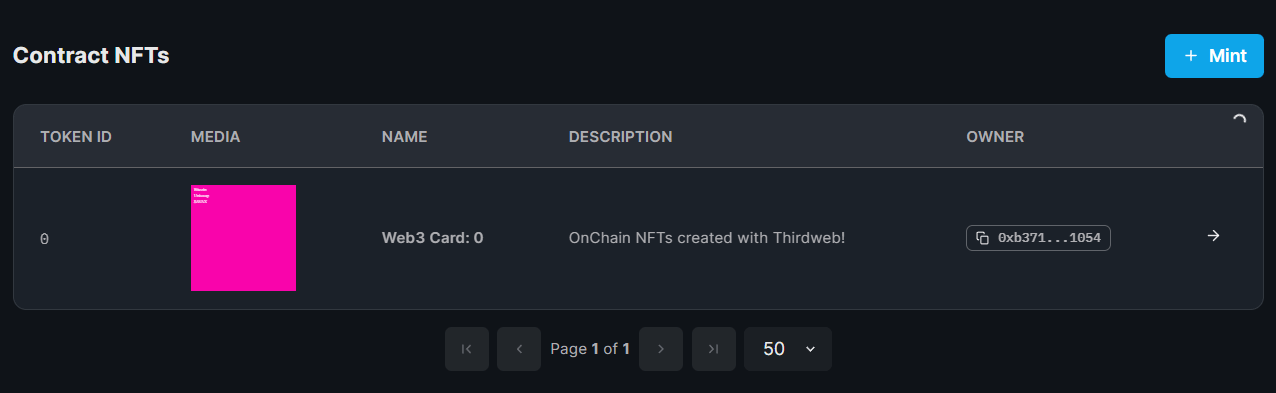 Your on chain NFT is successfully minted!
