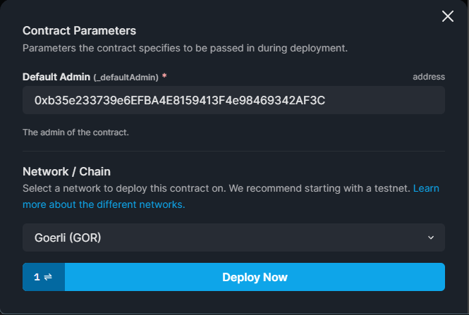 Add admin of the contract and click deploy