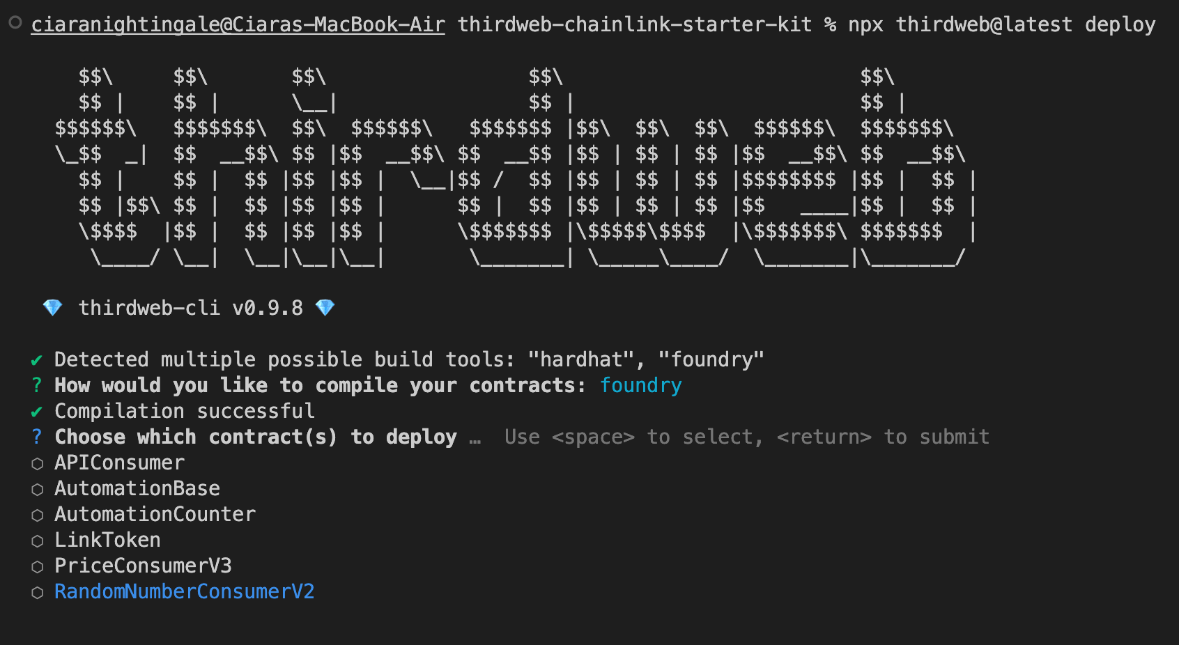 Deploy the smart contract using thirdweb deploy