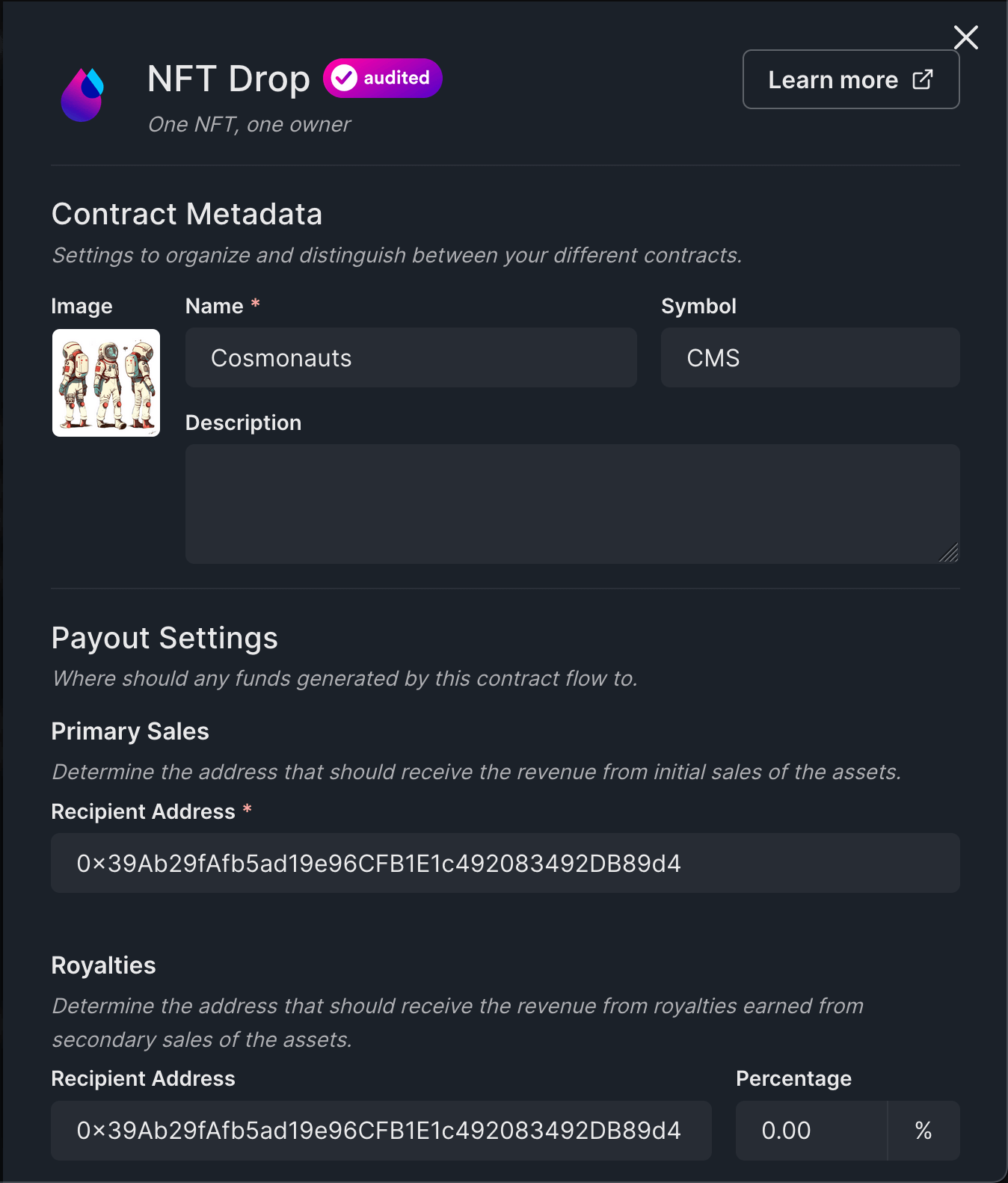 Add metadata for the contract