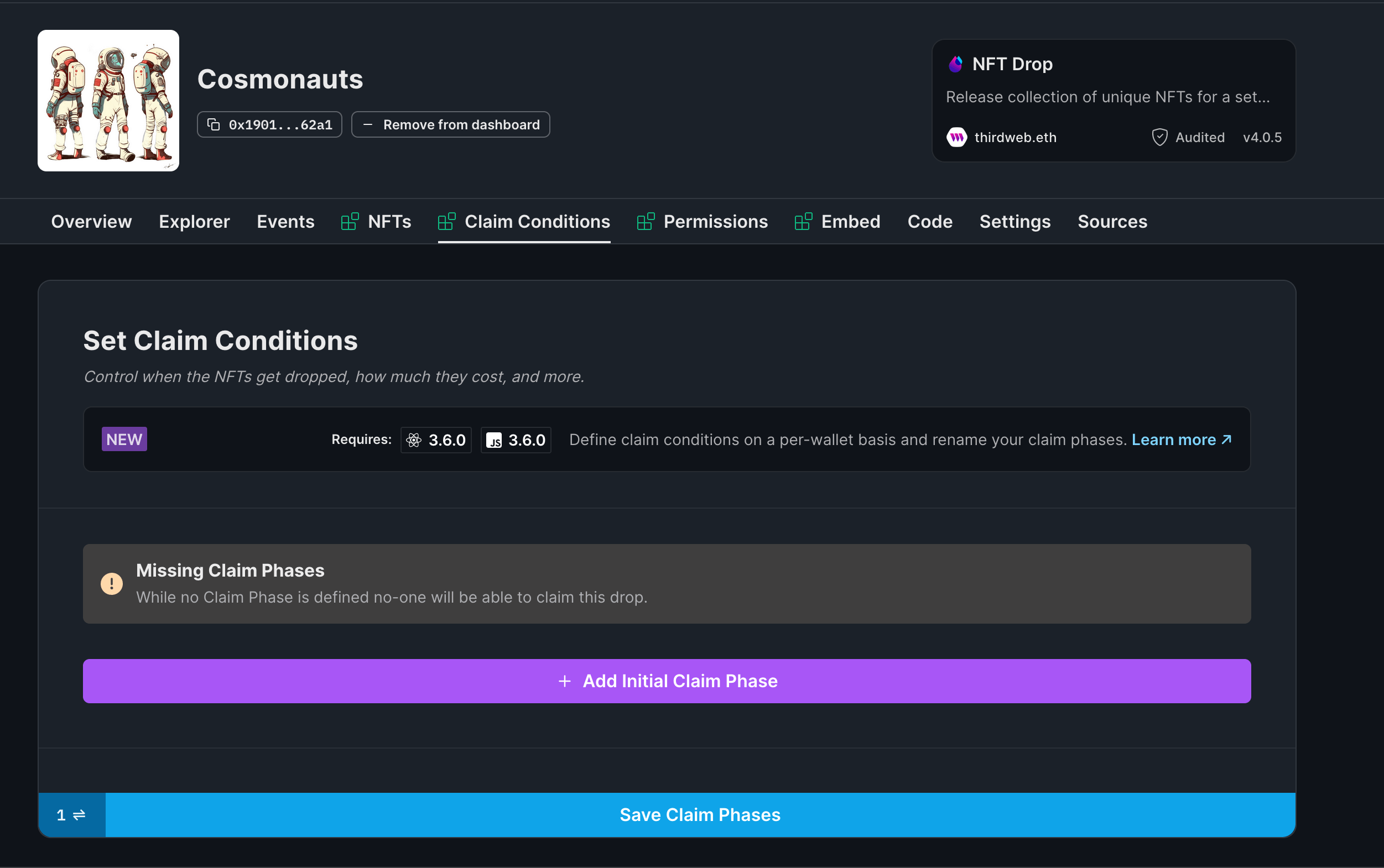 Set up claim conditions