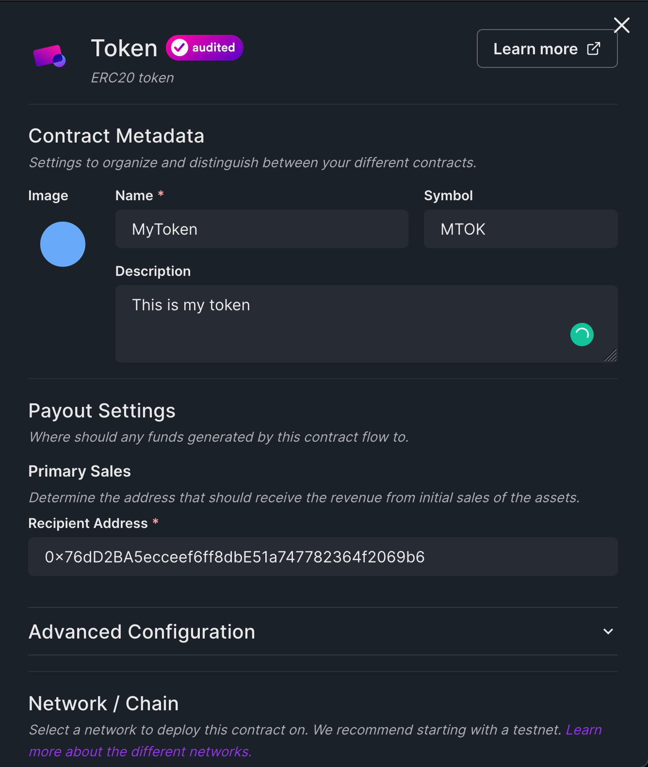 Add metadata to Token