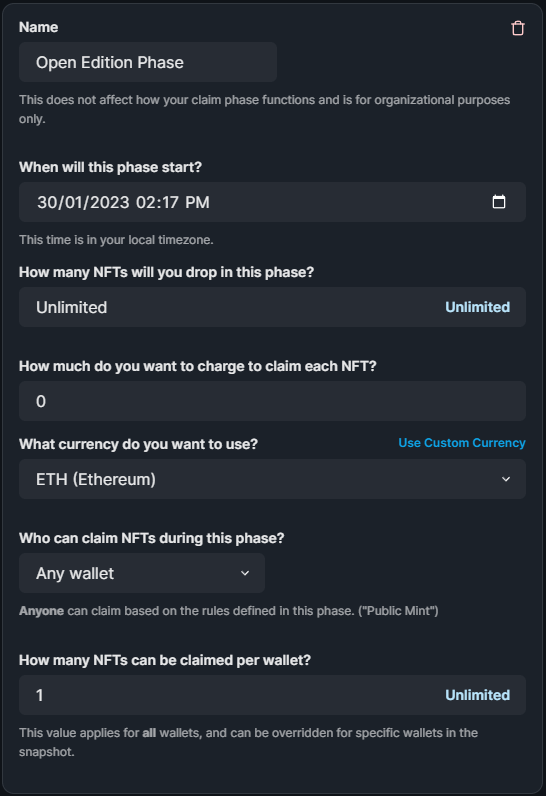 Add data for your claim phase