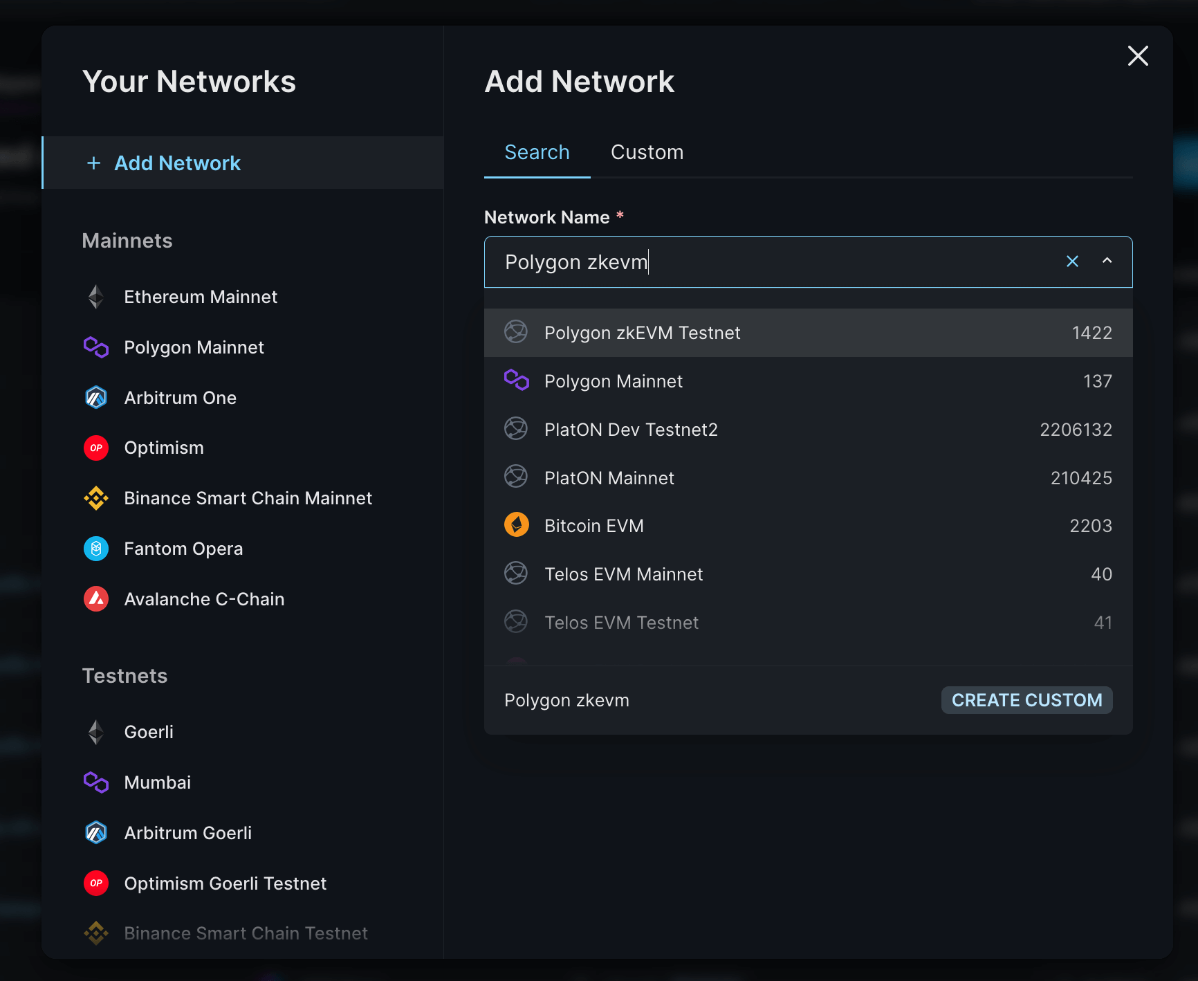 Search for Polygon zkEVM Testnet