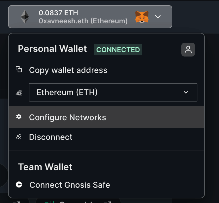 Select "Configure Networks" after connecting your wallet