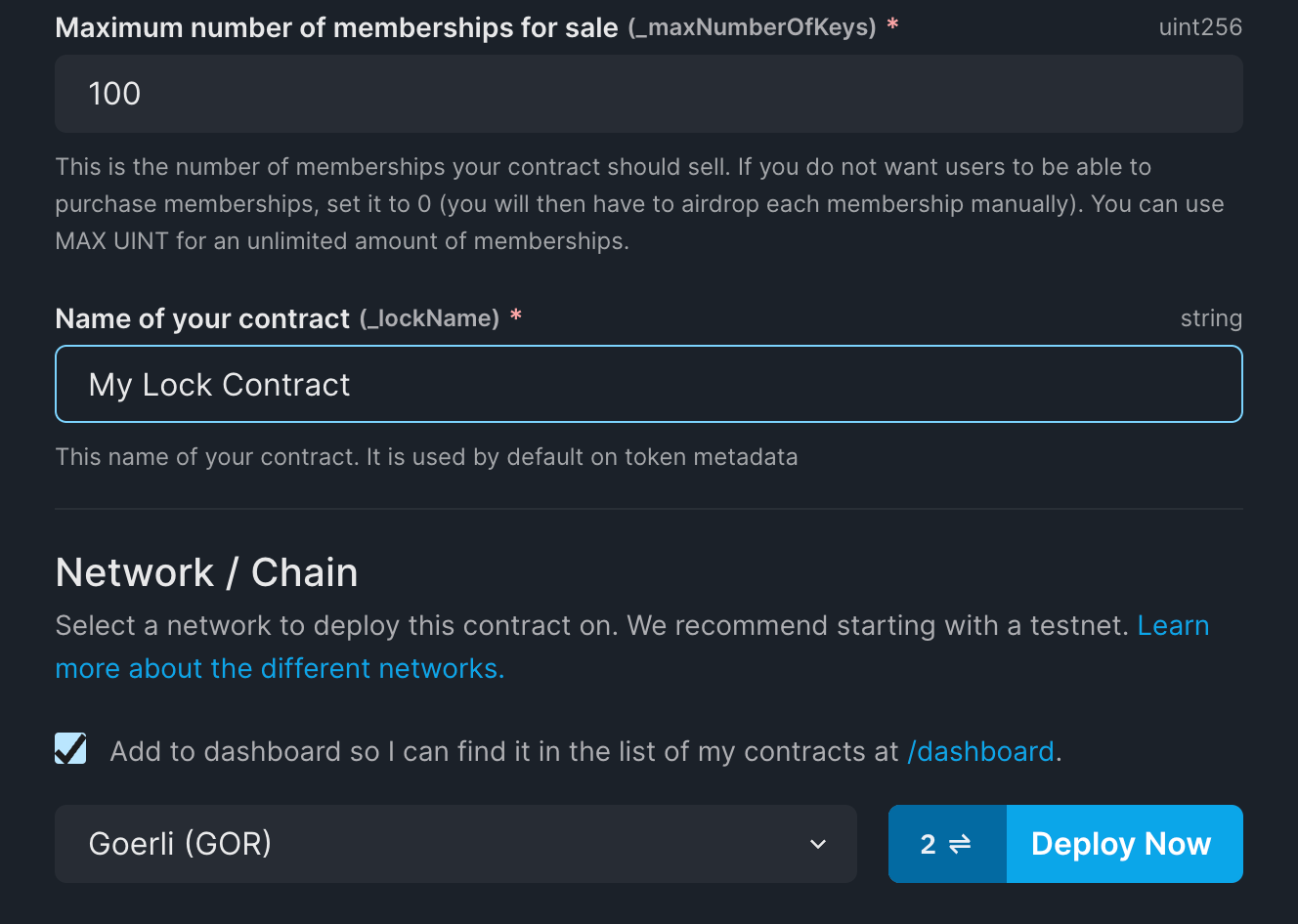 Add details of the contract and click Deploy