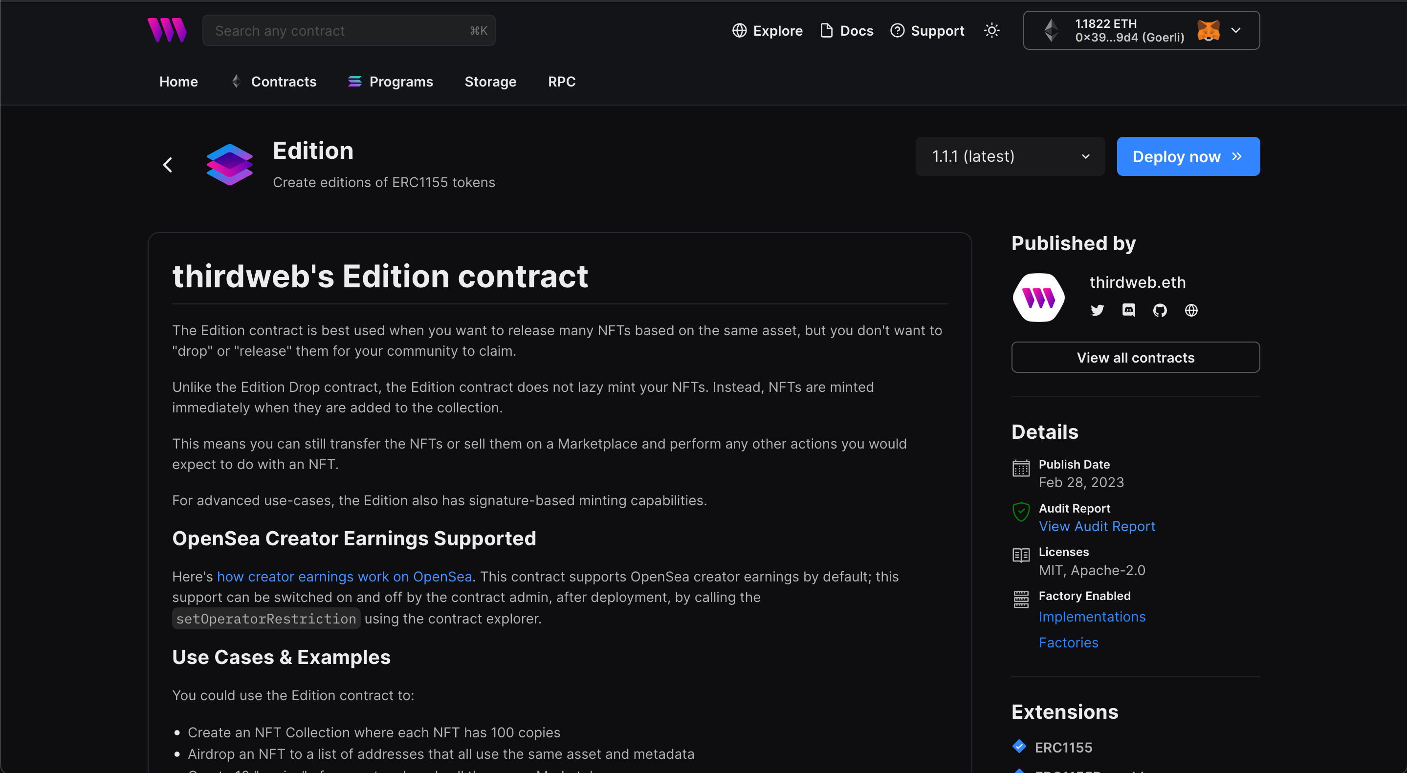 thirdweb's Edition Contract