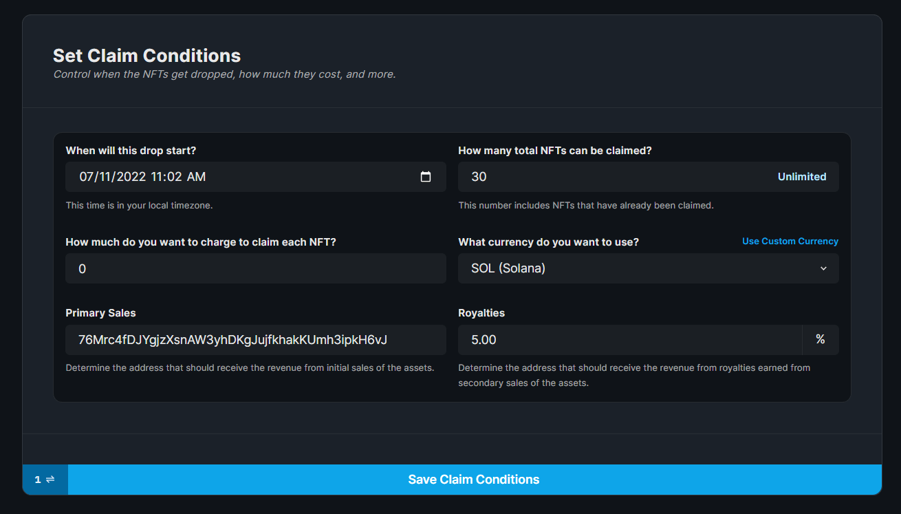 Configure the metadata for the NFT Drop