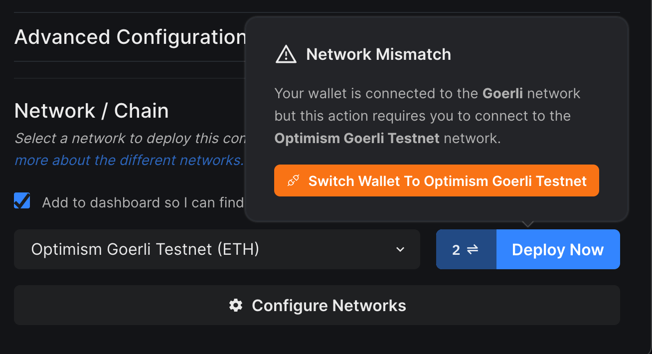 Switch Wallet to Optimism Goerli Testnet