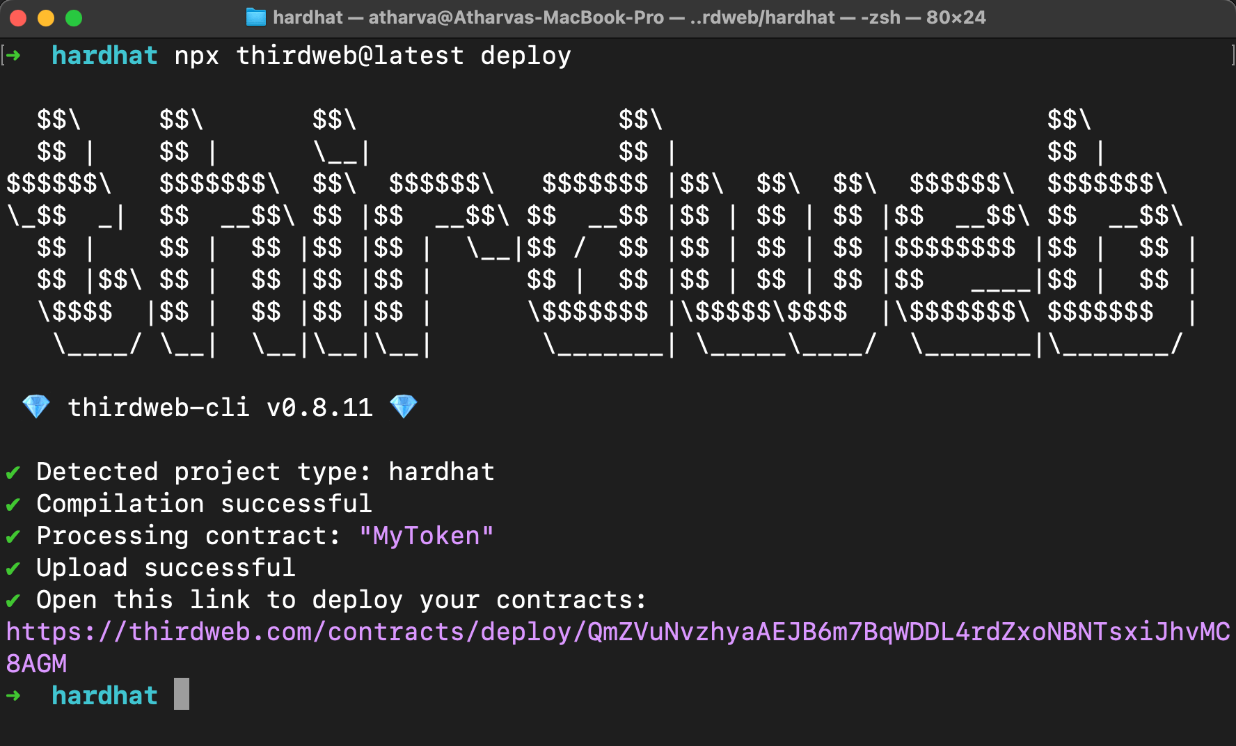 Uploading contract data using thirdweb CLI