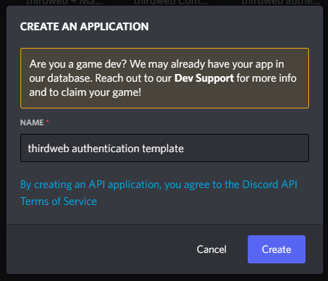 Create a new discord application