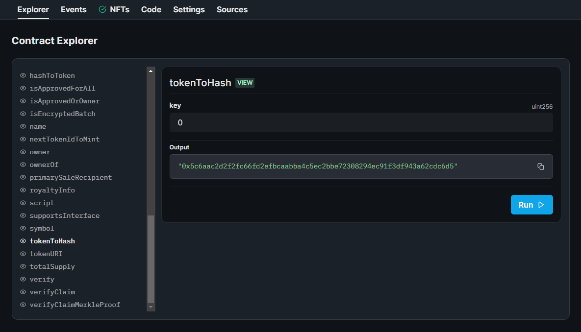 View tokenhash mapping for the token ID we just minted