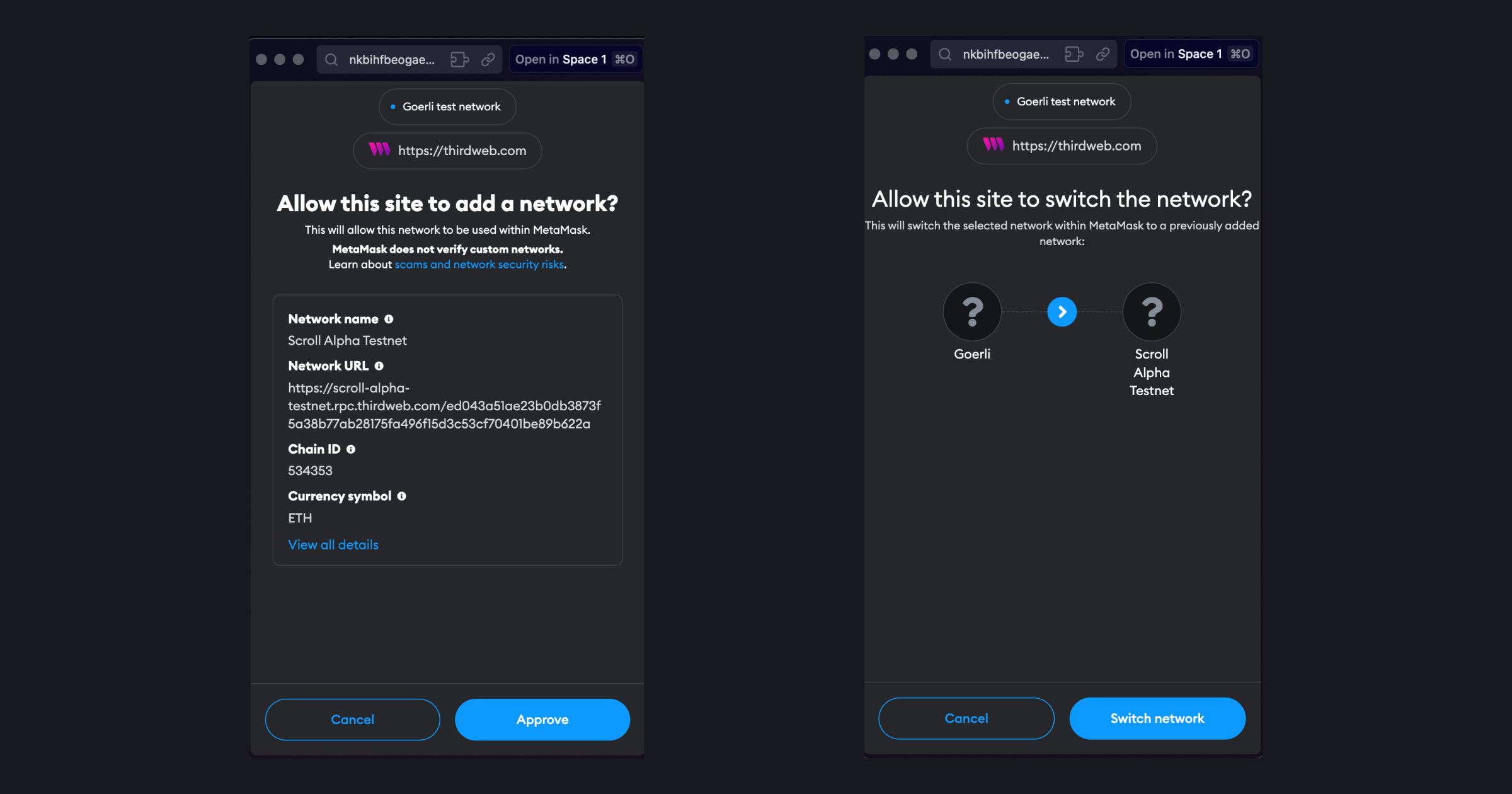 Add and switch to scroll alpha testnet