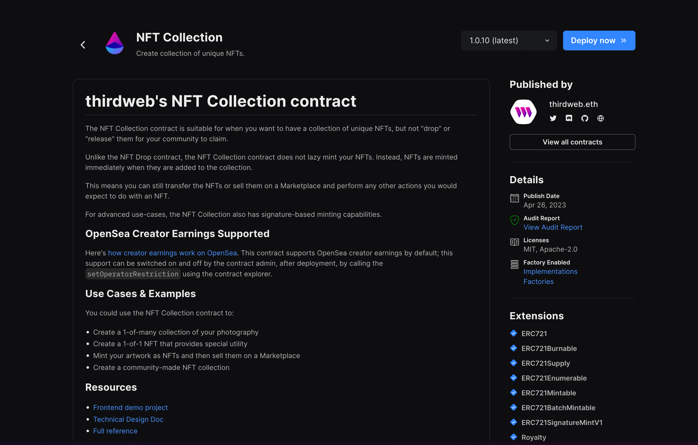 thirdweb's NFT Collection Contract
