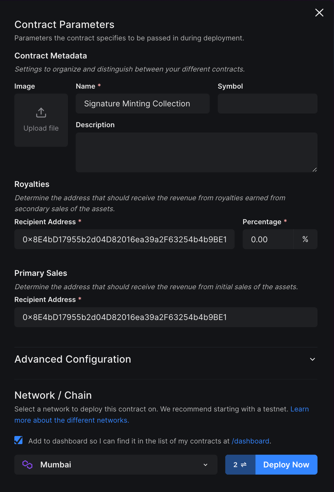 Deploying NFT collection contract