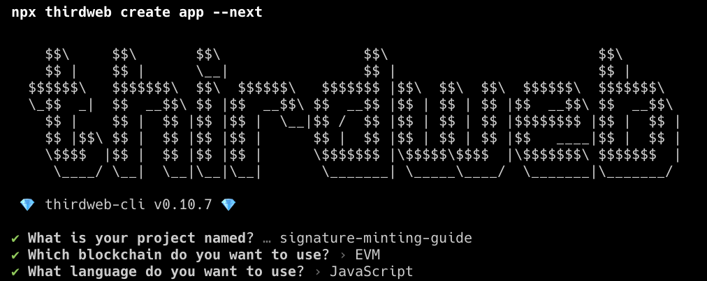 thirdweb CLI creating Next.js app