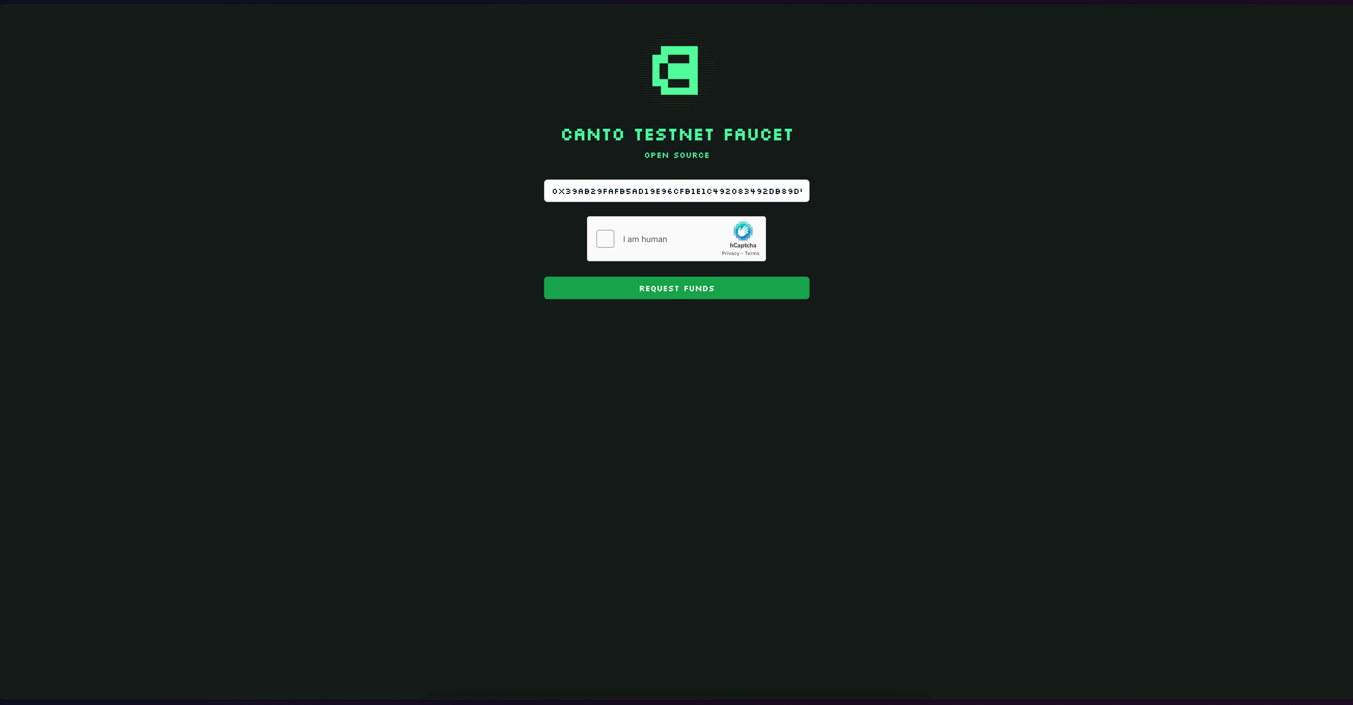 Go to canto testnet faucet and click on request funds