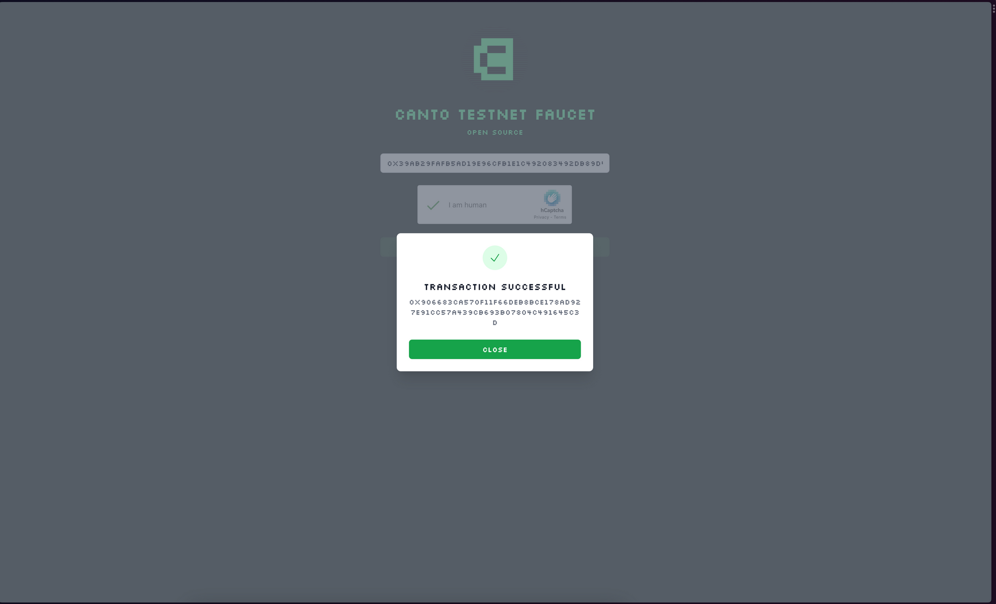 Transaction successful - Canto faucet