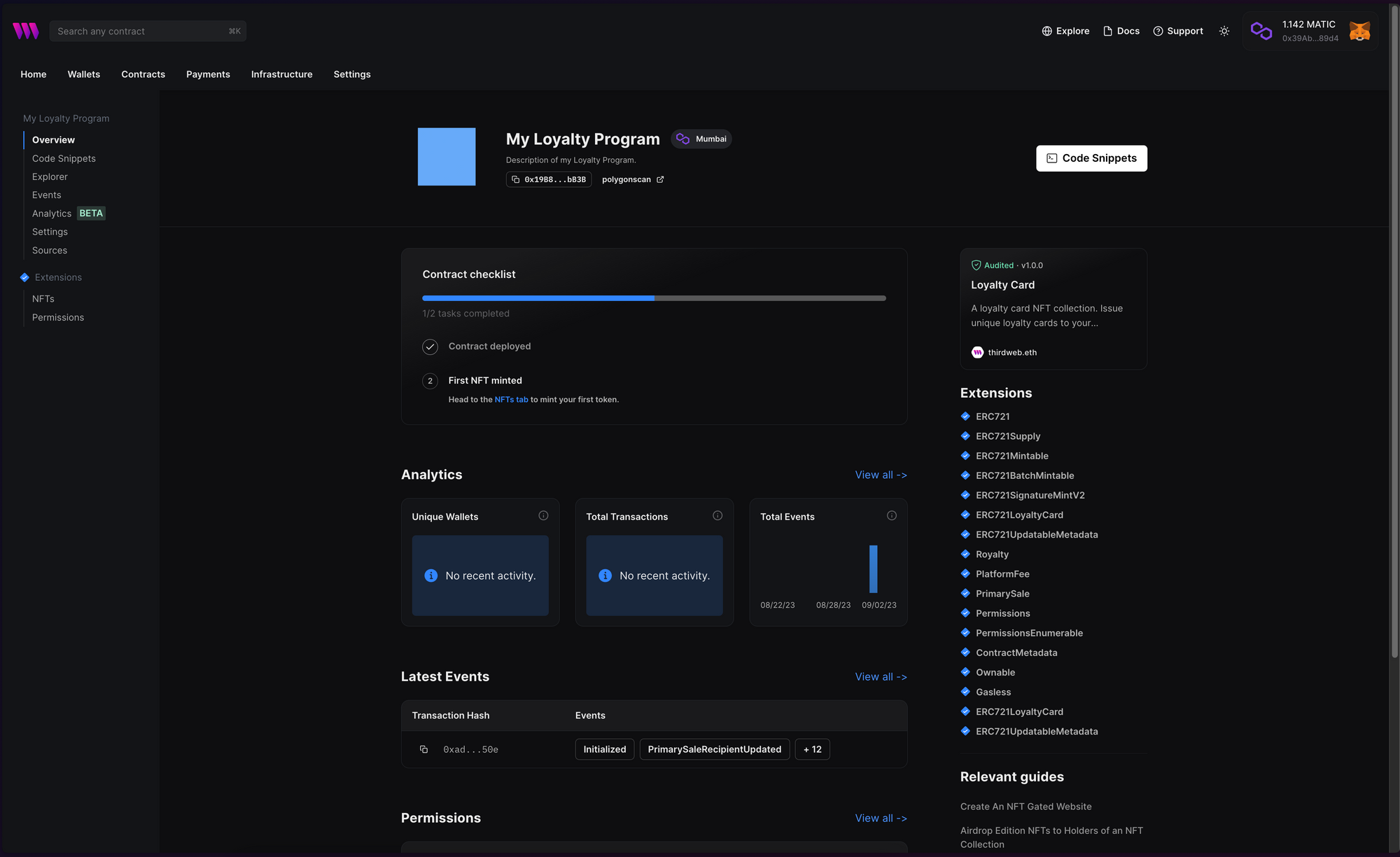 Loyalty Card contract dashboard