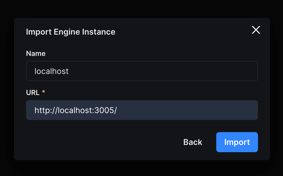 import engine instance with name and url